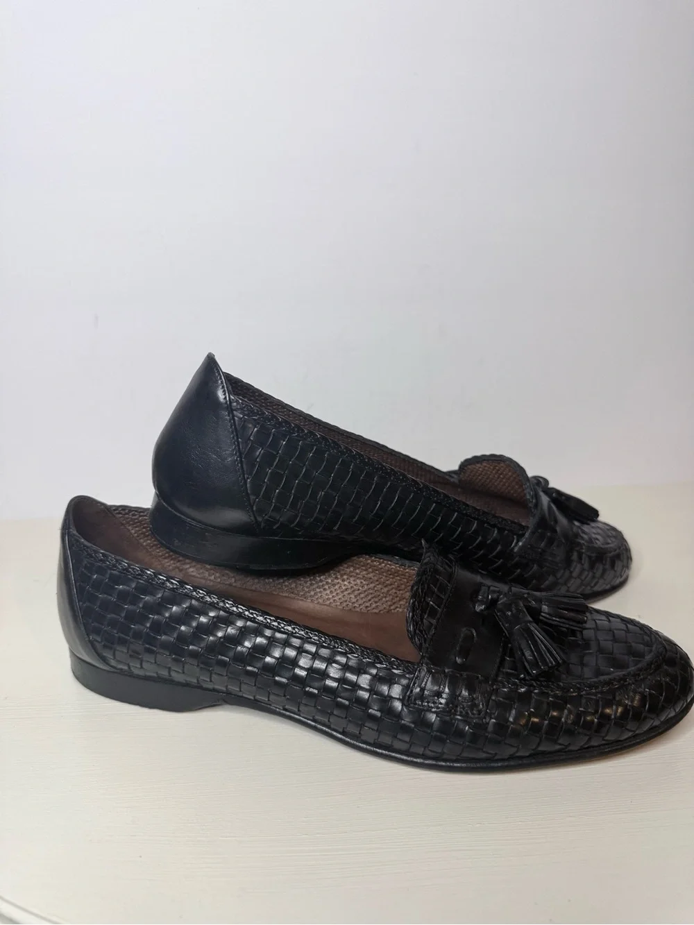 Cole Haan Black Woven Leather Tassel Loafers